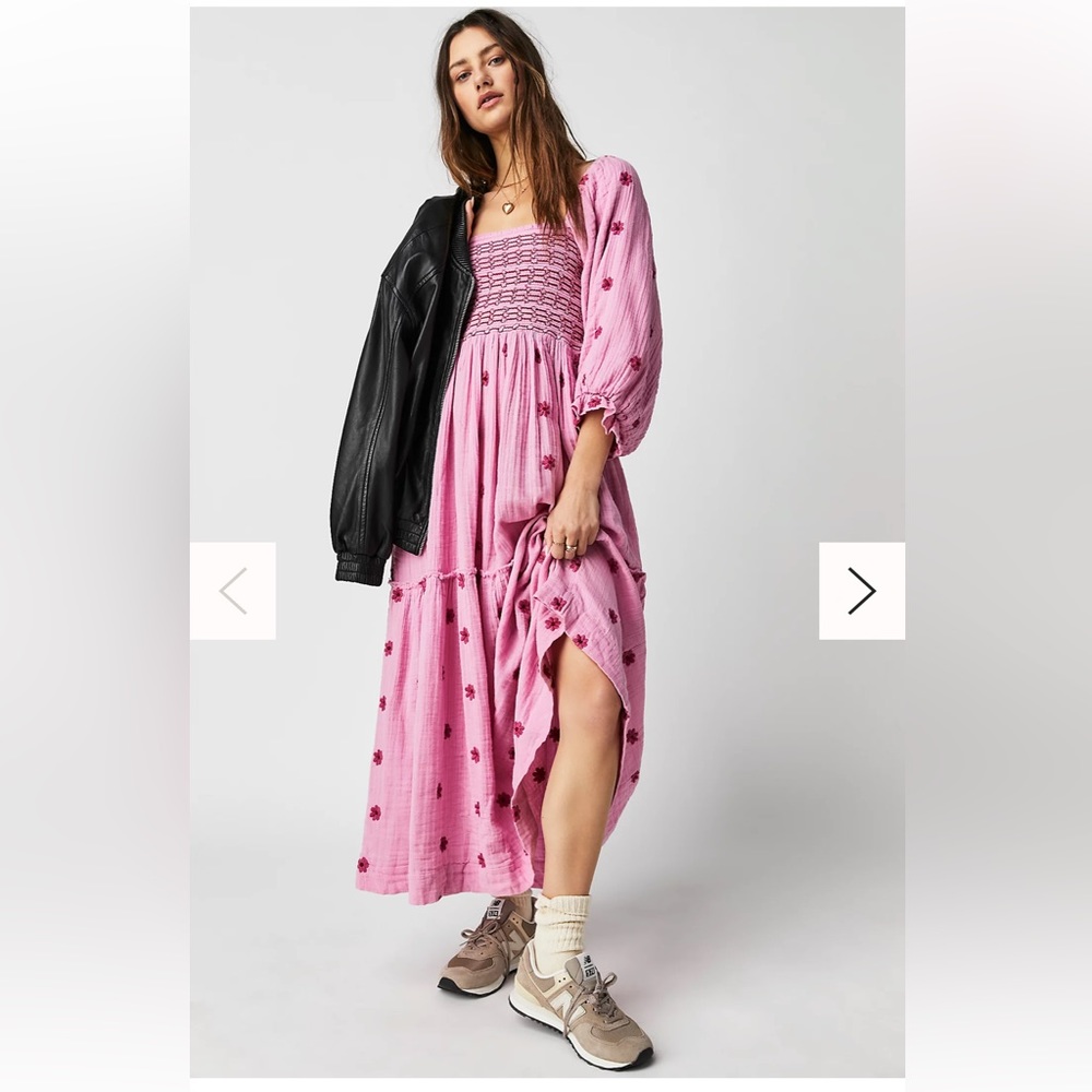 Free People Pink Floral Peasant Style Dress Size M